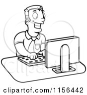 Poster, Art Print Of Black And White Businessman Working On A Computer