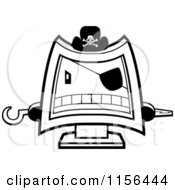 Poster, Art Print Of Black And White Computer Pirate Wearing A Hat Eye Patch And Holding Out Peg And Hook Hands