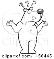 Cartoon Clipart Of A Black And White Confused Bear Character Shrugging With Three Question Marks Over His Head Vector Outlined Coloring Page