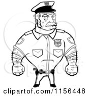 Cartoon Clipart Of A Black And White Strong And Tough Male Cop Vector Outlined Coloring Page