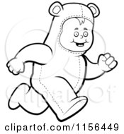 Cartoon Clipart Of A Black And White Kid Running In A Bear Costume Vector Outlined Coloring Page