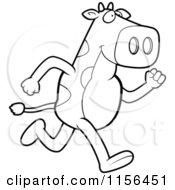 Cartoon Clipart Of A Black And White Running White And Cow Character Vector Outlined Coloring Page