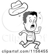 Cartoon Clipart Of A Black And White Black Cowboy Running Scared Vector Outlined Coloring Page
