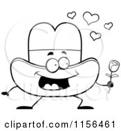 Cartoon Clipart Of A Black And White Cowboy Hat Holding A Single Rose Vector Outlined Coloring Page