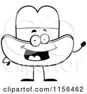 Cartoon Clipart Of A Black And White Cowboy Hat Waving Vector Outlined Coloring Page