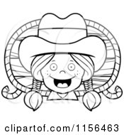 Poster, Art Print Of Black And White Happy Cowgirl With Braids Over A Wood Plaque And Rope