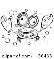 Cartoon Clipart Of A Black And White Happy Crab In Water Vector Outlined Coloring Page