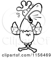 Cartoon Clipart Of A Black And White Crowing Rooster Sweating Vector Outlined Coloring Page