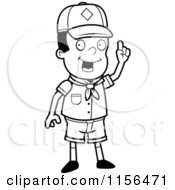 Cartoon Clipart Of A Black And White Smart Black Cub Scout Boy Holding Up His Finger Vector Outlined Coloring Page
