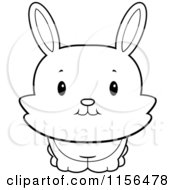 Cartoon Clipart Of A Black And White Cute Bunny Rabbit Looking Front Vector Outlined Coloring Page