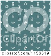 Clipart Of A Seamless Pattern Of White Gadet Icons On Teal Royalty Free Vector Illustration
