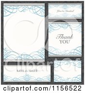 Ornate Blue Swirl Wedding Invitation Save The Date And Thank You Design Elements Over Gray Floral