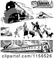 Black And White Retro Trains And Traveling Family