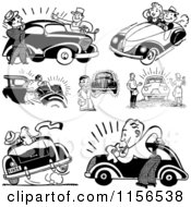 Poster, Art Print Of Black And White Retro People With Cars