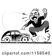 Poster, Art Print Of Black And White Retro Man Screaming By A Wrecked A Car