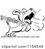 Clipart Of A Black And White Retro Dog Barking And Pulling On A Chain Royalty Free Vector Clipart