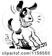 Clipart Of A Black And White Retro Excited Dog Royalty Free Vector Clipart