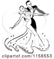 Clipart Of A Black And White Retro Couple Ballroom Dancing 2 Royalty Free Vector Clipart by BestVector #COLLC1156553-0144