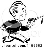 Clipart Of A Black And White Retro Man Carrying An Oil Can Royalty Free Vector Clipart