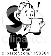 Clipart Of A Black And White Retro Shocked Man Reading A Letter Royalty Free Vector Clipart by BestVector