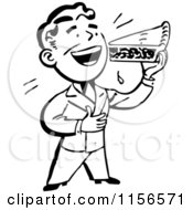 Clipart Of A Black And White Retro Man Eating A Slice Of Pie Royalty Free Vector Clipart
