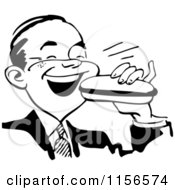 Clipart Of A Black And White Retro Man Eating A Sandwich Royalty Free Vector Clipart