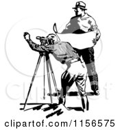 Poster, Art Print Of Black And White Retro Construction Surveyor And Engineer