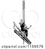 Clipart Of A Black And White Retro Men Workinng On A Girder Royalty Free Vector Clipart