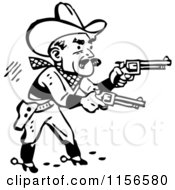 Poster, Art Print Of Black And White Retro Western Cowboy Shooting Pistols