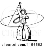 Clipart Of A Black And White Retro Western Cowboy Swinging A Lasso Royalty Free Vector Clipart