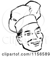 Clipart Of A Black And White Retro Male Chef Smiling Royalty Free Vector Clipart