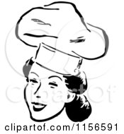 Clipart Of A Black And White Retro Female Chef Smiling Royalty Free Vector Clipart
