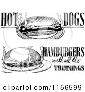 Clipart Of Black And White Retro Hot Dog And Hamburger Menu Designs Royalty Free Vector Clipart
