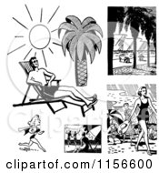 Poster, Art Print Of Black And White Retro People On Beaches