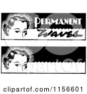 Clipart Of Black And White Retro Banners Of Women With Permanent Waves Royalty Free Vector Clipart