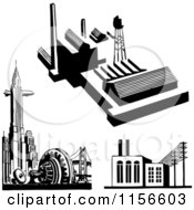 Clipart Of A Black And White Retro City And Factories Royalty Free Vector Clipart