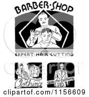 Poster, Art Print Of Black And White Retro Barber Shop And Clothing Signs