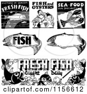 Poster, Art Print Of Black And White Retro Seafood Signs