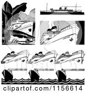 Poster, Art Print Of Black And White Retro Ships And Borders