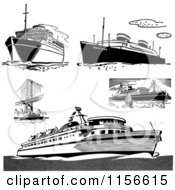 Clipart Of Black And White Retro Ships Royalty Free Vector Clipart