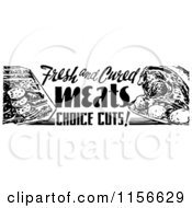 Poster, Art Print Of Black And White Retro Meat Grocery Sign