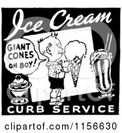 Clipart Of A Black And White Retro Ice Cream Curb Service Sign Royalty Free Vector Clipart