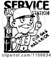 Clipart Of A Black And White Retro Service Station Gas Attendant Royalty Free Vector Clipart