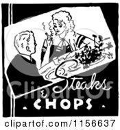 Poster, Art Print Of Black And White Retro Dining Couple And Steaks And Chops Text