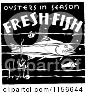 Poster, Art Print Of Black And White Retro Oysters In Season Fresh Fish Sign