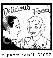 Poster, Art Print Of Black And White Retro Couple And Delicious Food Service Sign