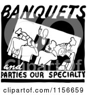 Poster, Art Print Of Black And White Retro Banquets And Parties Our Specialty Food Service Sign