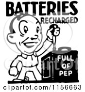 Poster, Art Print Of Black And White Retro Batteries Recharged Man