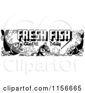 Poster, Art Print Of Black And White Retro Fresh Fish Caught Daily Sign