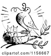 Poster, Art Print Of Black And White Retro Bird Feeding Chicks A Worm